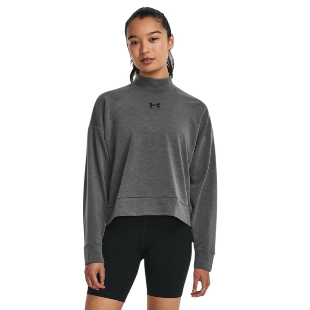 NWT Under Armour Rival Terry Mock Neck Crew Sweatshirt Athleisure Athletic Warm